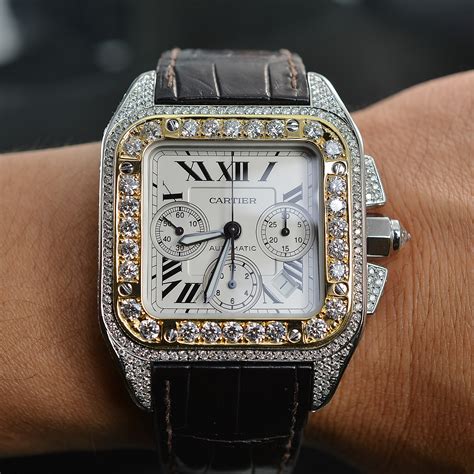 cartier santos 100 xl chronograph diamond watch replica|cartier santos 100 chrono.